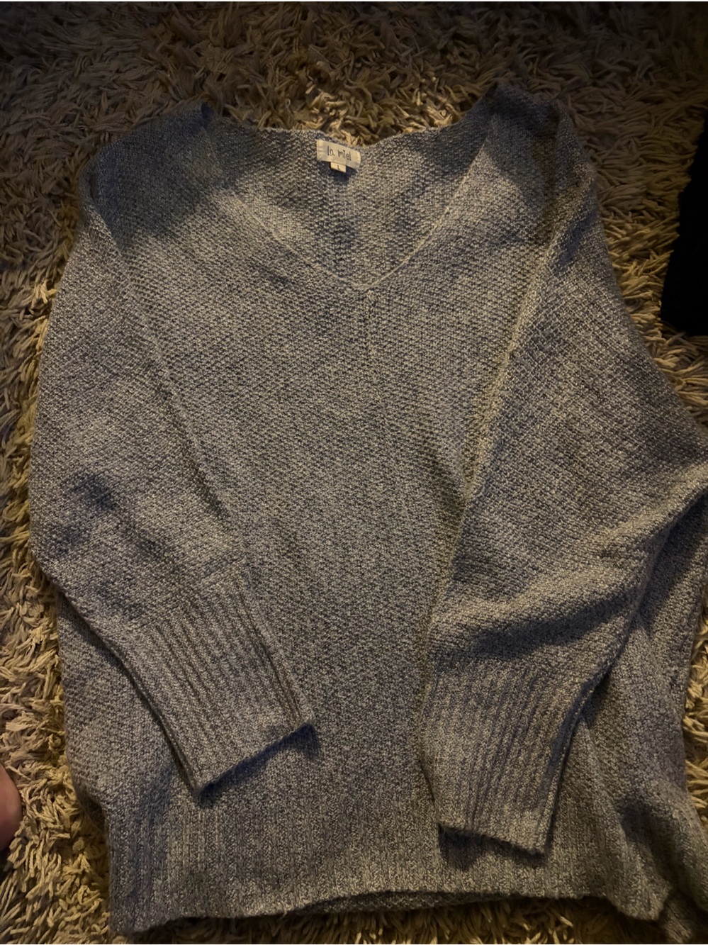 LA MIEL Grey Ribbed Crewneck Sweater